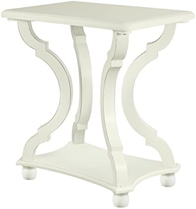 FINECASA White Side Table, Accent Table, White End Table with Shelf, White Nightstands, Carved Legs Wooden Side Tables, Side Tables Living Room, 22 x 15 x 23.8 Inches