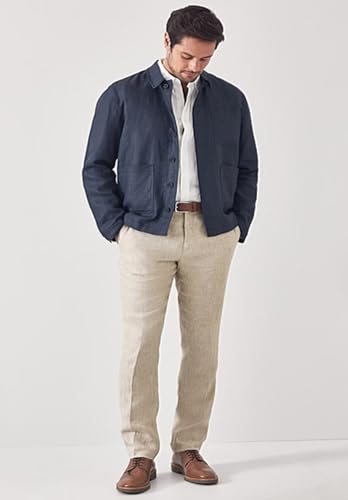 Men's Casual Flat Front Linen Blend Dress Pant Loose Summer Beach Wedding Trousers2