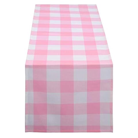 tiosggd Pink Gingham Table Runner, 13'' x 72'' Pink and White Buffalo Plaid Table Cloth for Pink Rustic Farmhouse Dining Birthday Wedding Party, Valentines Day Table Decorations Cover