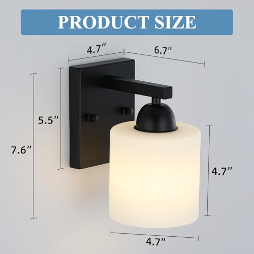 Image of Mecgirn Matte Black Milk Glass Wall Sconces, 1 Pack Hardwired Indoor Wall Light Fixtures for Living Room, Hallway, Bedroom, Ceramic E26 Sockets (Bulbs Not Included)