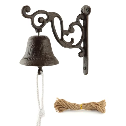 Vintage Cast Iron Dinner Bell Rustic Doorbell Wall Mounted Hanging Bell for Outside Front Door Garden Home Decor(Color:Brown)