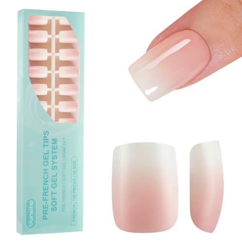 Vansiho Ombre Gel Fake Nails, Peach Gradient Short Square Press on Nails