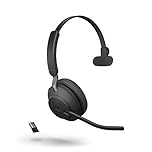 Jabra Evolve2 65 Wireless PC Headset with Charging Stand – Noise Cancelling Microsoft Teams Certified Mono Headphones With Long-Lasting Battery – USB-A Bluetooth Adapter – Black