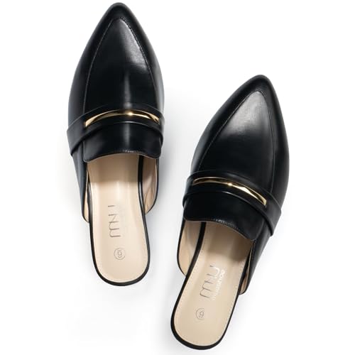 Image of MUSSHOE Mules for Women - Suede Slip On Backless Loafers with Cushioned Insole and Non-Slip Sole, Pointed Toe Flats for Office Work Business Casual