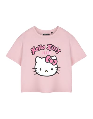 Hello Kitty Womens Pink Cropped Short-Sleeved T-Shirt | Club