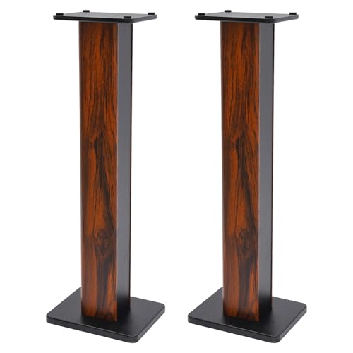 34 Inch Wooden Speaker Stands, Floorstanding Wood Grain Speaker Stands Pair with Non-Slip Pads and Fixing Bases,Universal Wood Speaker Stands for Music Hall, Game Room
