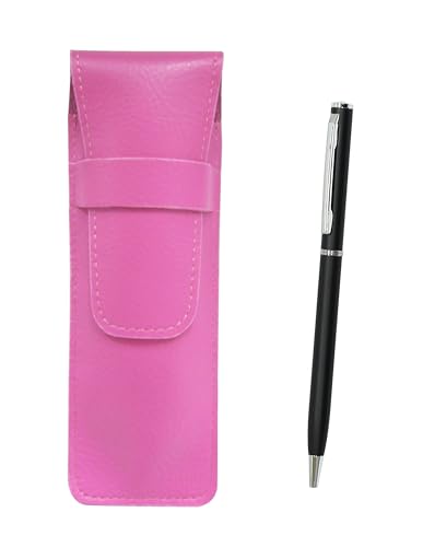 ピンクシボ革ペンケース スリム回転式ボールペンセット 黒 SASP-PD04-B