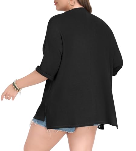 Image of Lastshe Womens Plus Size Cardigan Short Sleeve Lightweight Loose Cover Ups Open Front Sweaters Summer Cardigan