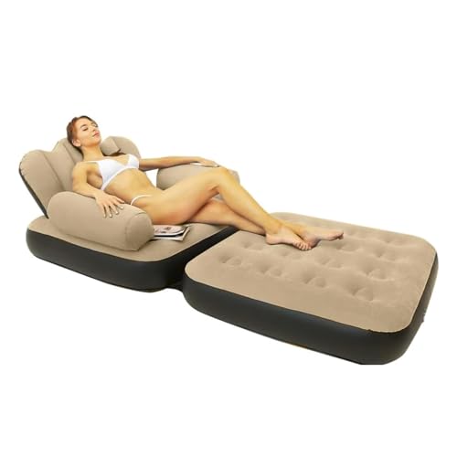 JUYAXIN Sofá cama inflable gris que ahorra espacio, convertible en silla, diseño plegable, ligero, adecuado para el hogar, camping, cómoda cama inflable de PVC flocado