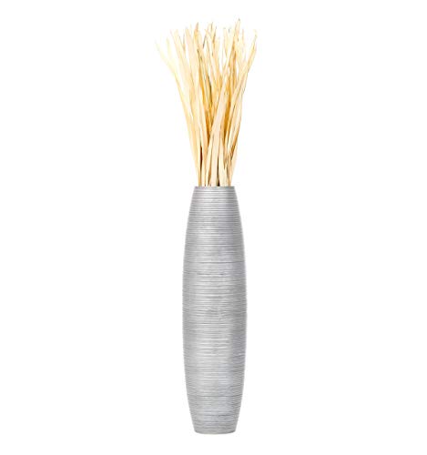 Leewadee Tall Big Floor Standing Vase for Home Decor 30 inches, Mango Wood, Silver-Coloured