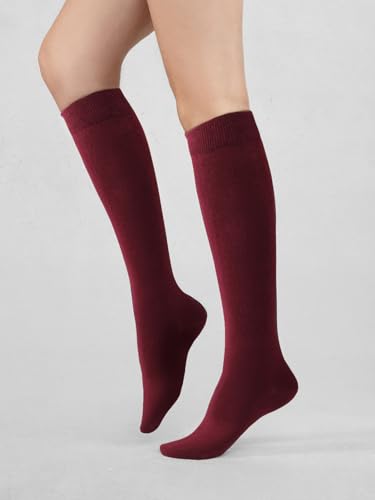 Image of COTTON DAY Women's Soft Combed Cotton Knee High Long Calf Dress Socks Seamless Toe Black White Gray Navy Blue Brown 3 Pack