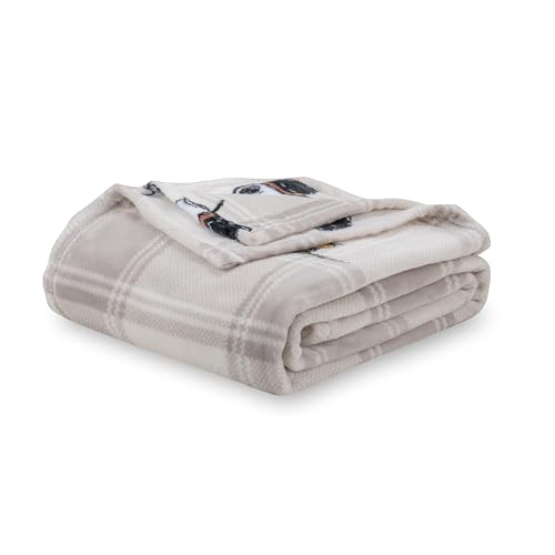 Image of Berkshire Blanket Peanuts VelvetLoft Cute Character Snoopy Plush Throw Blanket,Lakeside Plaid Harvest Snoopy and Woodstock Grey,Throw 55 in x 70 in (Official Peanuts Product)