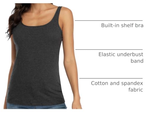 Image of V FOR CITY Women's Cotton Tank Top with Unpadded Shelf Bra Adjustable Wide Strap Camisole Summer Basic Udershirts