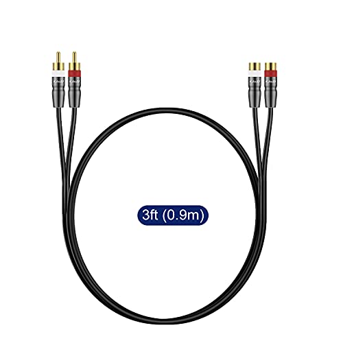 J&D 2 Rca Extension Cable Male To Female, Copper Shell Gold-Plated 2Rca Male To 2Rca Female Cable Stereo Audio Extender Cord Adapter, 3 Feet #TOP6