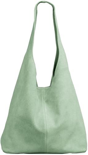 Caspar große Damen Wildleder Tasche Hobo Bag Shopper - CLASSIC LINE - Modell No.767 - Made in Italy, Farbe:mint grün, Größe:One Size