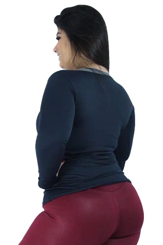 Kit 2 Blusa Térmica Manga Longa Plus Size Feminina Microfibra Flanelada Segunda Pele (Preto-Preto, G