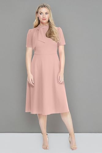 Image of Maggy London Women's Crepe Fabric Flight Attendant Bow Neck Tie Short Sleeve A-line