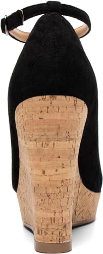 Mettesally Women's Platform Cork Wedge Heel Pumps Round Closed Toe Ankle Strap Classic Office Dress Shoes4