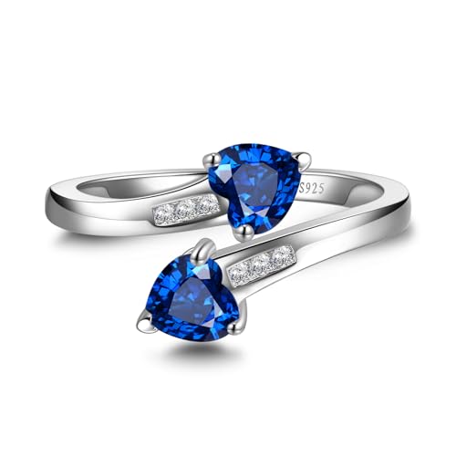 1CT Adjustable Women Heart Ring 925 Sterling Silver Birthstone Rings for Women Promise Ring for her Simulated Gemstone Statement Stackable Band Width 2mm Open Size 5~93