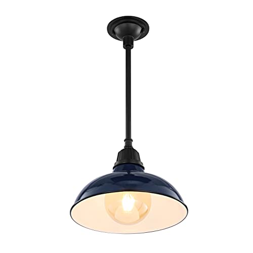 Image of JONATHAN Y Jasper 1-Light Farmhouse 12.25 inch Metal Pendant, Navy /Black | Indoor Outdoor Use, Rustic Vintage Dome Shade, Adjustable Height, Kitchen Island Porch Entryway, LED Bulb Included