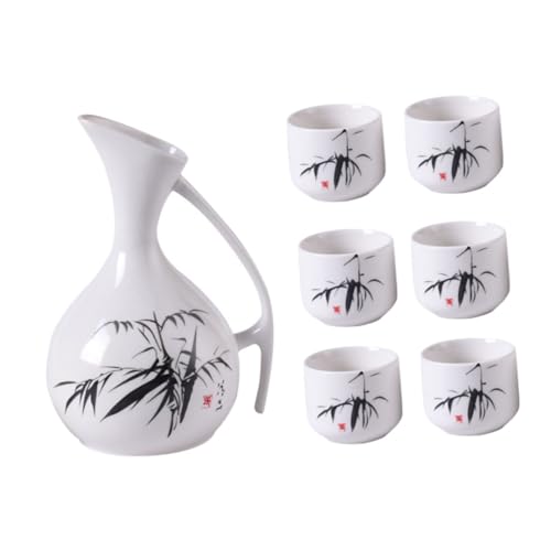 CIYODO Set Di Dispenser Per Vino Vintage in Ceramica Piccoli Bicchieri Da Vino Antico Per Sakè Caldo Collo Stretto Per Conservare Calore