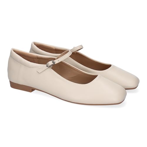 shoes&blues.es 90111 Zapato de Mujer Tipo Bailarina Francesita con Elegante Diseno y Cierre de Hebilla con Punta Redonda, Ideal para Llevar en Cualquier Ocasion. Beige Talla 39