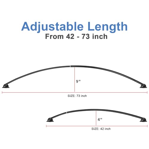 Curved Shower Curtain Rod, TENOVEL Round 42-73 Inches Shower Rods for Bathroom,Bowed Stainless Steel Shower Rods for for Bathtub, Stall - Black by TENOVEL - Image 2