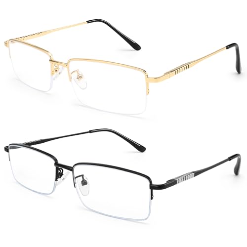 Image of Dollger Rectangle Blue Light Glasses for Men Metal Anti Bluelight Blocking Glasses for Computer Fashion Eyeglasses Small Half