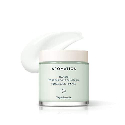 AROMATICA Tea Tree Pore Purifying Gel Cream 5% Niacinamide + 0.1% PHA 100ml / 3.38oz Pore Refining , For Oily & Sensitive Skin Reduces the appearance of pores sleeping pack skincare