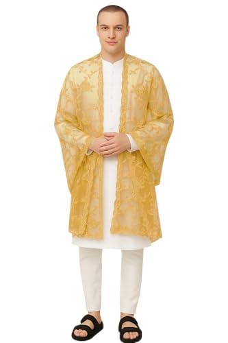 Image of Weavers Villa Net Floral Embroided Dupatta for Men