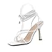 Imagen de ORANDESIGNE Sandalias Romanas de Tacón Alto para Mujer Sandalias de Tacón de Aguja Cordones Punta Abierta Sandalias con Tira Cruzada Hueca Zapatos de Novia de Fiesta de Noche A Blanco 38 EU