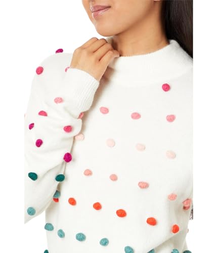 Image of CeCe Women's Mock Neck Rainbow Pompom Sweater