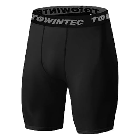 Towintec Męskie spodenki kompresyjne sportowe rajstopy do biegania bielizna trening sportowy spandex warstwa bazowa krótkie dla motocyklistów koszykówka siatkówka trening, Czarny, S