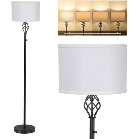 Floor Lamps for Living Room, Standing Lamp, Stepless Dimmable Floor Lamp with White Linen Shade, Rotary Switch, 2700K 10W Bulb Included, Modern Floor Lamp for Bedroom, Reading Tall Lamp for Office Cover