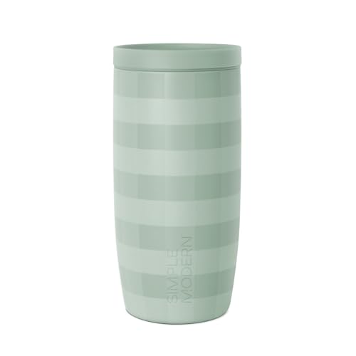 Image of Simple Modern Voyager Signature | 16oz Travel Coffee Mug Tumbler with 360 Lid | Gifts for Women Men | Ceramic-Lined Insulated Stainless Steel Cold Brew Iced Coffee Cup | Eucalyptus Gingham