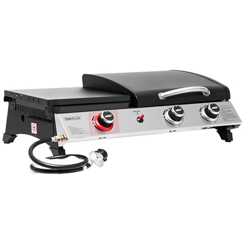 Royal Gourmet PD1305H 3-Burner Propane Gas Grill and Griddle Combo with Lid, 3-in-1 Grill Griddle Combo with 29,000 BTUs Output for Outdoor Cooking, 364 Sq. In. Cooking Area, Silver & Black Cover