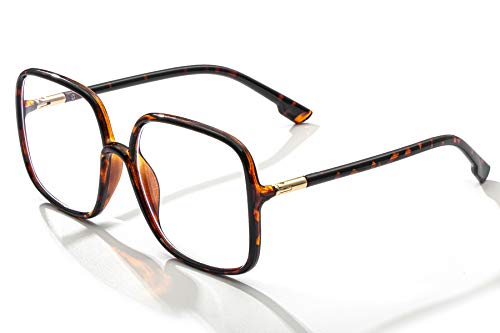 BIGGY Oversized Square Blue Light Blocking Glasses - Ultralight Anti Eyestrain | Reduce Eye Strain Nerd Glasses, Reading book/TV/Computer/Gaming Frames for Women Men, Anti UV (rectangle leopard)