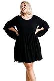 Umgee Women's Bell Sleeve Frayed Hem Babydoll Dress (X-Large, Black)