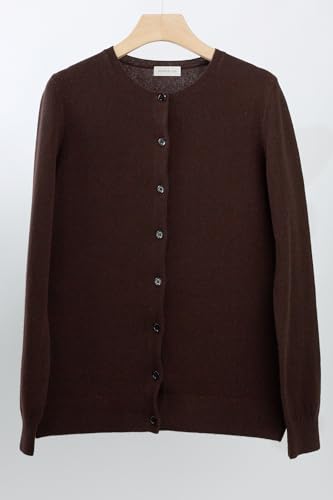Image of JENNIE LIU Women's 100% Cashmere Button Front Long Sleeve Crewneck Cardigan Sweater