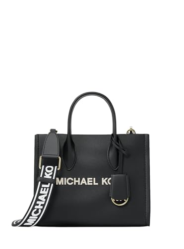 MIchael Kors Mirella Sac à main pour femme Petit sac à bandoulière convertible en cuir grainé, noir, Minimal