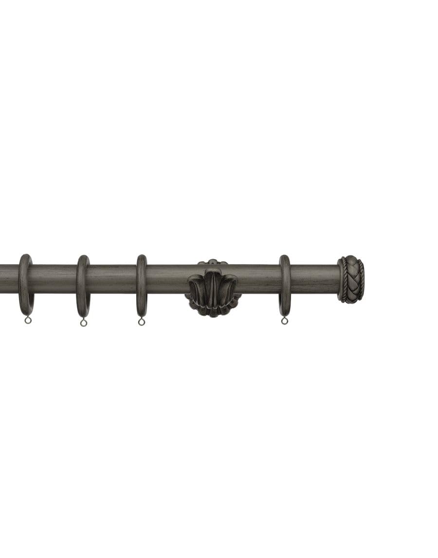 Integra Masterpiece Wooden Curtain Pole, 50mm Diameter Pole, Byzantine Finial, Ornate Bracket, Complete Pole Kit, Pewter, 240 cm