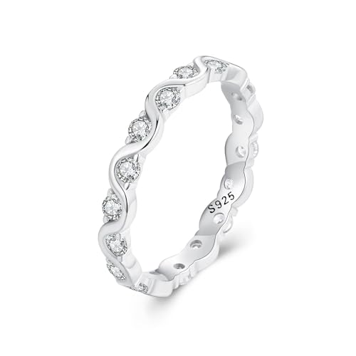 Bague d'éternité et anneaux ondulés sertis de zircones cubiques éclats