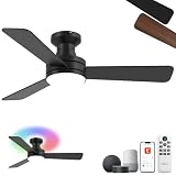 Homlit 42" RGB Ceiling Fan with Light, Smart Fan with Alexa/Google/App Control, Flush Mount Ceiling Fan Light Music Sync, 6-Speed Quiet DC Motor, 4 CCT Dimmable Lighting for Living Room, Black