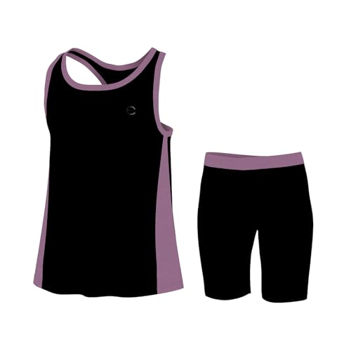 Essenclo Girls Tank Tops and Shorts Summer Outfits, Athletic Activewear Loose Fit Cute Girls' Fashion Clothing Sets Size 3-16 - E1103 - Black Lavender - 7-8