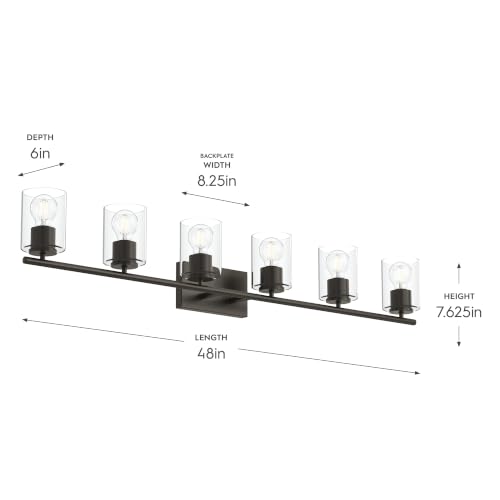 Image of Progress Lighting Replay 48 Inch 6-Light Vanity Light, Transitional, Antique Bronze with Clear Glass Shades, (7.875 inch H x 48 inch W x 6 inch D), P300585-020