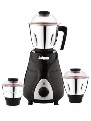 Image of Jaipan Black Beauty Mixer Grinder 900W with 3 Stainless Steel Jars | Heavy Duty Motor | 3 Speed Incher Control | Overload Protection | Durable ABS Body | Polycarbonate Lids | Sharp SS Blades | Black