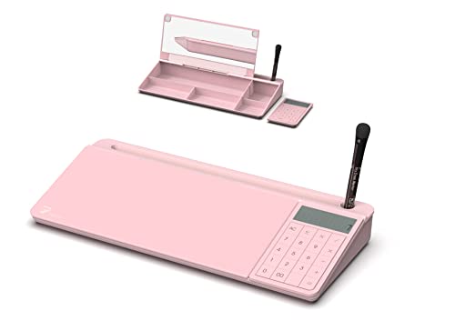 Towon Pink Desktop Whiteboard With Mirror & Basic Calculator, Deskboard Buddy Organizers With Accessories For Office, Home, School Supplies, Storage With Glass Dry Erase Board Surface, 18'' X 6'' #TOP10