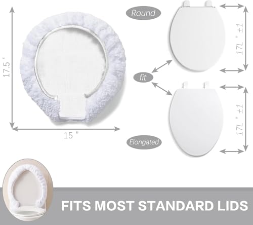 Image of Microfiber Toilet Lid Cover, 17.5 inchx15 inch Fits Round Oblong and Elongated | Toilet Seat Covers for Bathroom, Machine Washable, Decorative Fuzzy fur Look Round Toilet Seat Cover Extra Soft Absorbent
