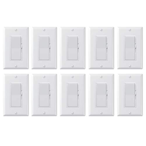 [10 Pack] Dimmer Switch, Single Pole or 3-Way, 600W, LED and Incandecent, White (Wallplates Included)