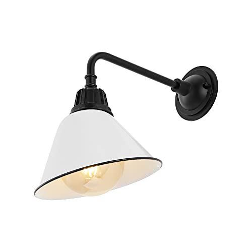 Image of JONATHAN Y Croydon 1-Light Gooseneck Barn Sconce 9.63 inch, White | Metal Bell Shade, Farmhouse Industrial Wall Fixture, Indoor or Outdoor, LED Bulb Included, Dimmable, For Porch, Patio